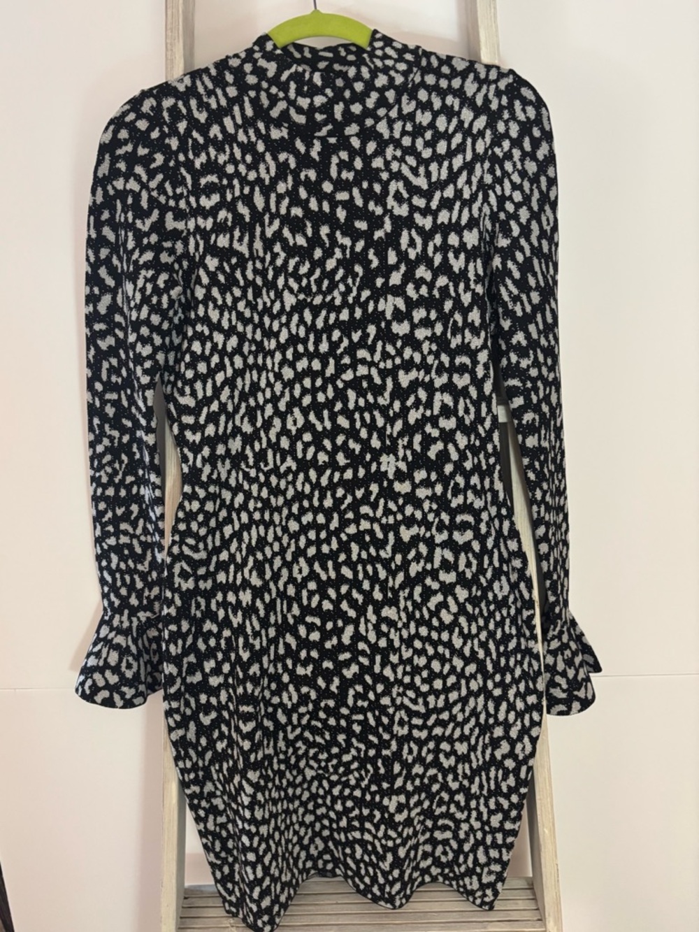 Michael Kors Black and White Long Sleeve Printed Dress, metallic, animal print